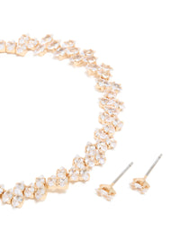 Gold Cubic Zirconia Marquise Cluster Tennis Bracelet & Earrings Set - link has visual effect only