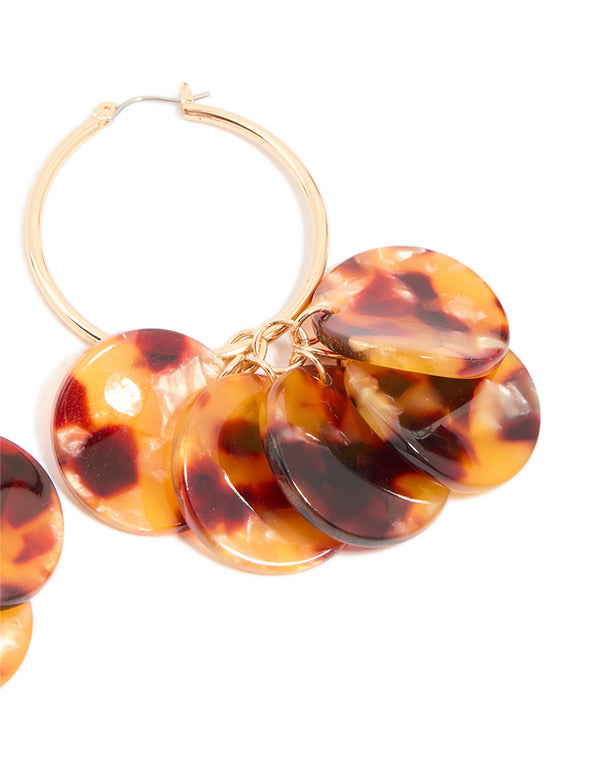 Gold Tortiiuseshell Acrylic Five Petal Hoop Earrings
