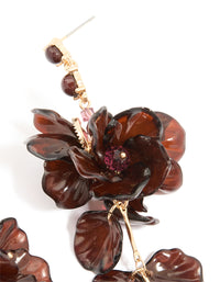 Dark Brown Acrylic Flower Petals Large Drop Earrings - link has visual effect only