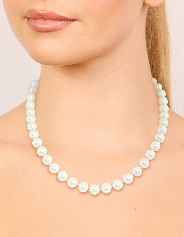 Rose Gold Plated Pearl & Ball Alternating Necklace
