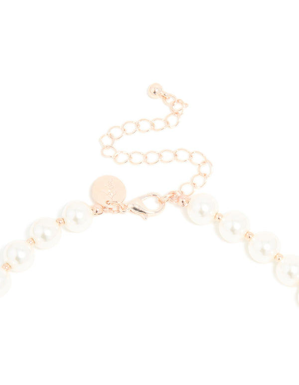 Rose Gold Plated Pearl & Ball Alternating Necklace