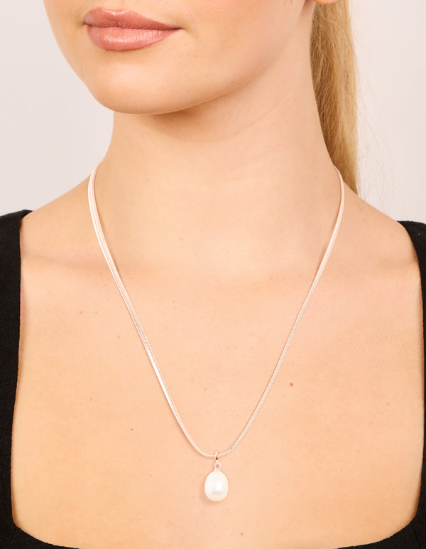 Rose Gold Plated Freshwater Pearl Pendant Snake Chain Necklace