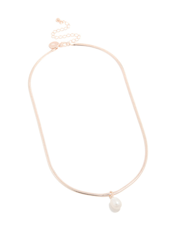 Rose Gold Plated Freshwater Pearl Pendant Snake Chain Necklace