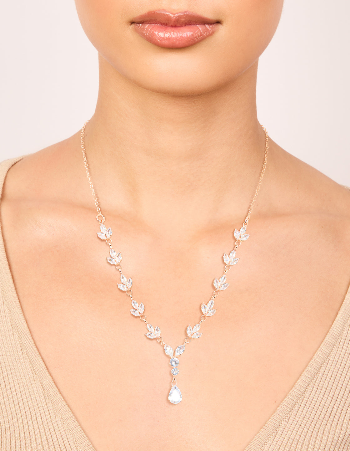 Rose Gold Plated Cubic Zirconia Marquise Vine Y-Necklace