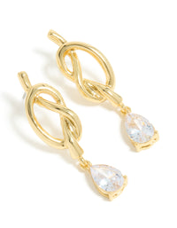 Gold Plated Pear Diamante & Knotted Drop Earrings - link has visual effect only