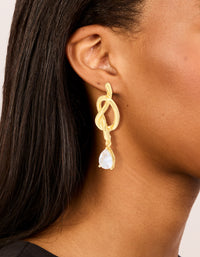 Gold Plated Pear Diamante & Knotted Drop Earrings - link has visual effect only