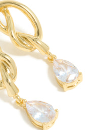 Gold Plated Pear Diamante & Knotted Drop Earrings - link has visual effect only