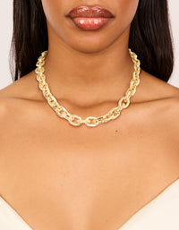 Gold Plated Large Circle Link Chain Necklace - link has visual effect only