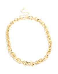 Gold Plated Large Circle Link Chain Necklace - link has visual effect only