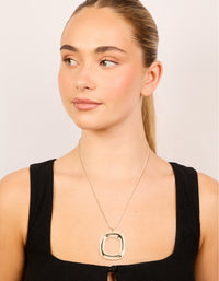 Gold Plated Puffy Square Open Pendant Necklace - link has visual effect only
