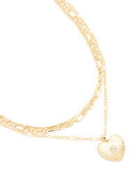 Gold Plated Diamante Heart & Chain Layered Necklace - link has visual effect only
