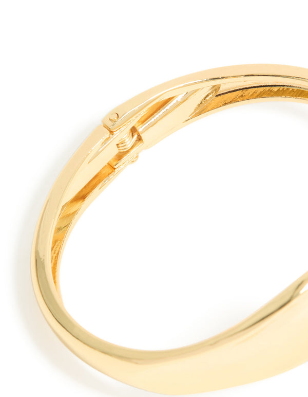 Gold Plated Curved Wrapped Hinged Bangle
