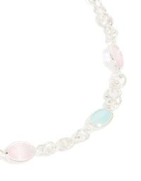 Silver Plated Cubic Zirconia Mixed Oval Toggle Bracelet - link has visual effect only