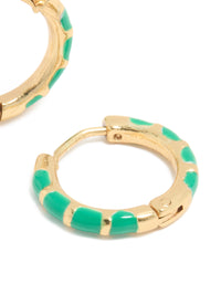 Waterproof Gold Plated Stainless Steel Bamboo Green Enamel Huggie Earrings - link has visual effect only