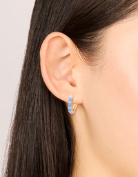 Waterproof Gold Plated Stainless Steel Blue Enamel Bamboo Huggie Earrings - link has visual effect only