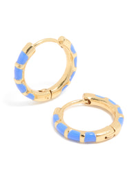 Waterproof Gold Plated Stainless Steel Blue Enamel Bamboo Huggie Earrings - link has visual effect only