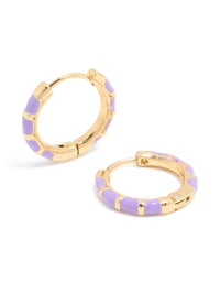 Waterproof Gold Plated Stainless Steel Purple Enamel Bamboo Huggie Earrings - link has visual effect only