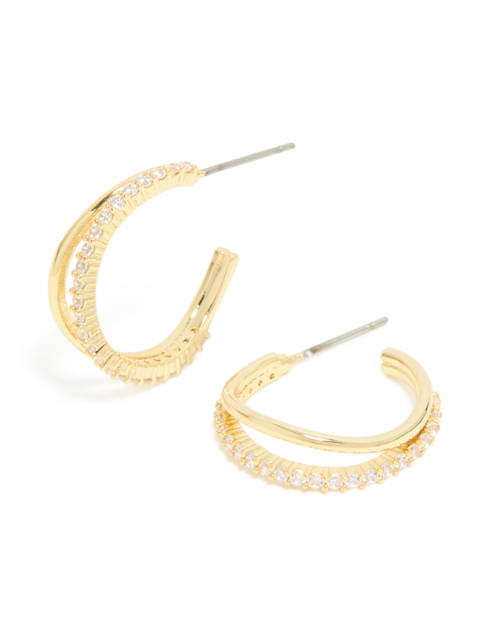 Gold Plated Cubic Zirconia Organic Open Split Hoop Earrings