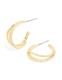 Gold Plated Cubic Zirconia Organic Open Split Hoop Earrings - link has visual effect only