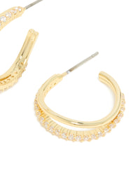 Gold Plated Cubic Zirconia Organic Open Split Hoop Earrings - link has visual effect only