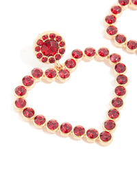 Gold Red Diamante Open Heart Drop Earrings - link has visual effect only