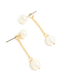 Gold Plated Double Freshwater Pearl Drop Stud Earrings - link has visual effect only