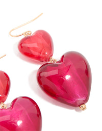 Gold Pink Double Puffy Hearts Drop Earrings - link has visual effect only