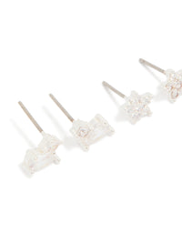 Silver Plated Brass Cubic Zirconia Stud & Dainty Chain Stud Earrings 3-Pack - link has visual effect only