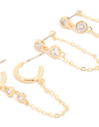 Gold Plated Brass Cubic Zirconia Chain Earrings 4-Pack - link has visual effect only