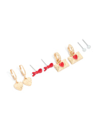 Gold Love Letter & Heart Earrings 4 Pack - link has visual effect only
