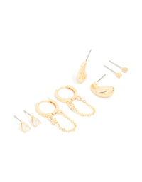 Gold Plated Brass Cubic Zirconia Teardrop Pear Stud & Huggie Earrings 4-Pack - link has visual effect only