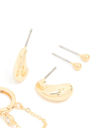 Gold Plated Brass Cubic Zirconia Teardrop Pear Stud & Huggie Earrings 4-Pack - link has visual effect only