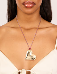 Gold Heart Pink Cord Necklace - link has visual effect only