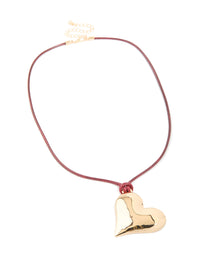 Gold Heart Pink Cord Necklace - link has visual effect only