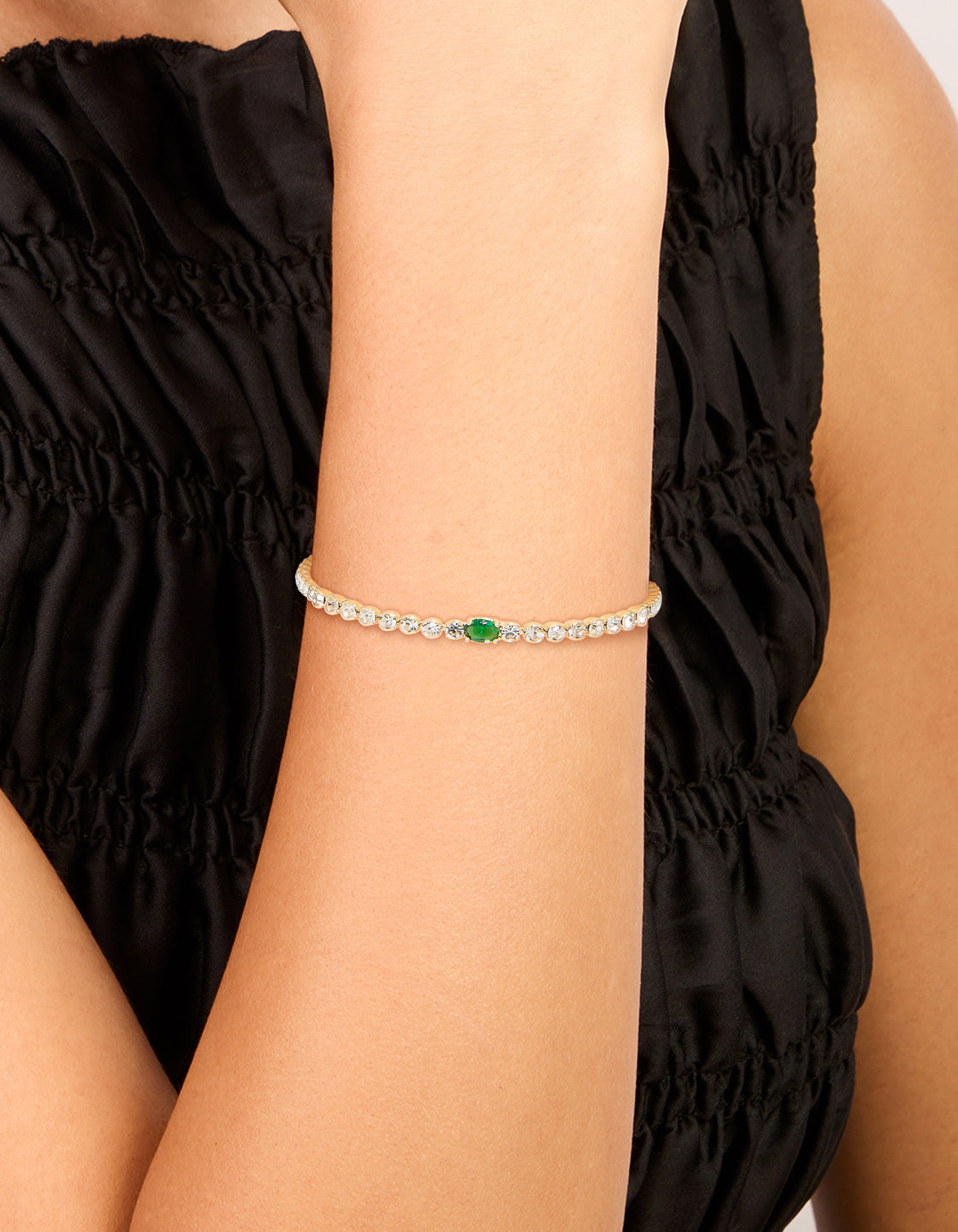 Gold Plated Emerald Cubic Zirconia Tennis Bracelet