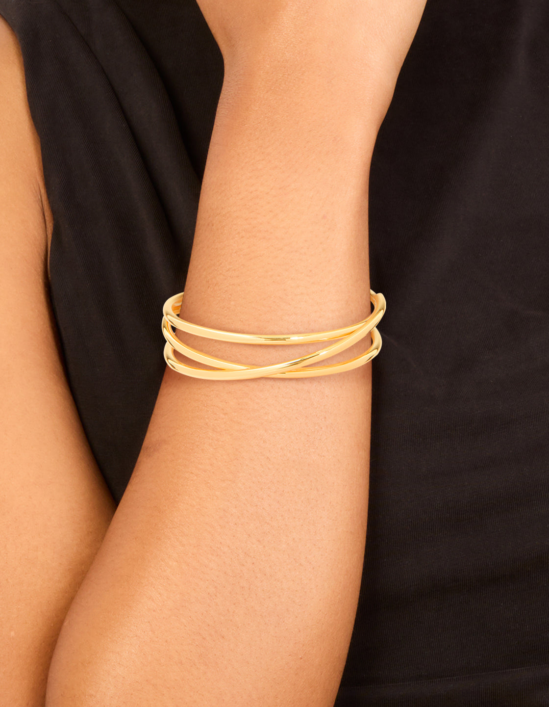 Gold Plated Brass Criss Cross Cuff Wrist Cuff