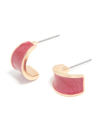 Gold Red Curved Shiny Hoop Earrings - link has visual effect only