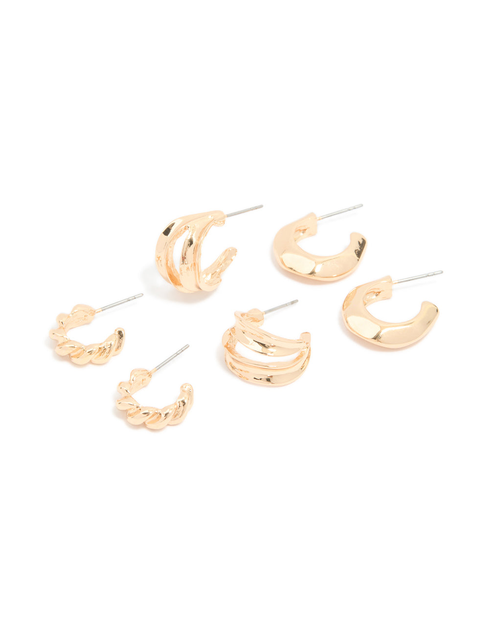 Gold Bubble & Twisted Open Huggie Earrings 3-Pack
