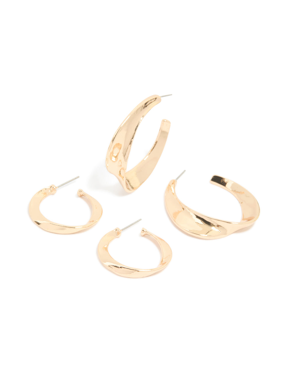 Featuring gold mixed size twisted hoop earrings in a 2-pack front view