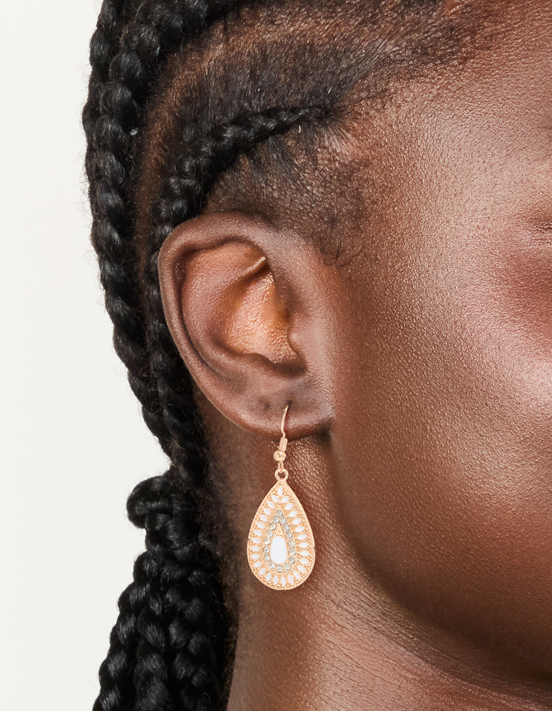 Gold Diamante Teardrop Filigree Drop Earrings