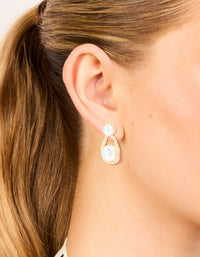 Gold Pearl Organic Open Teardrop Earrings - link has visual effect only