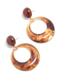 Brown Acrylic Round Open Circle Drop Earrings - link has visual effect only