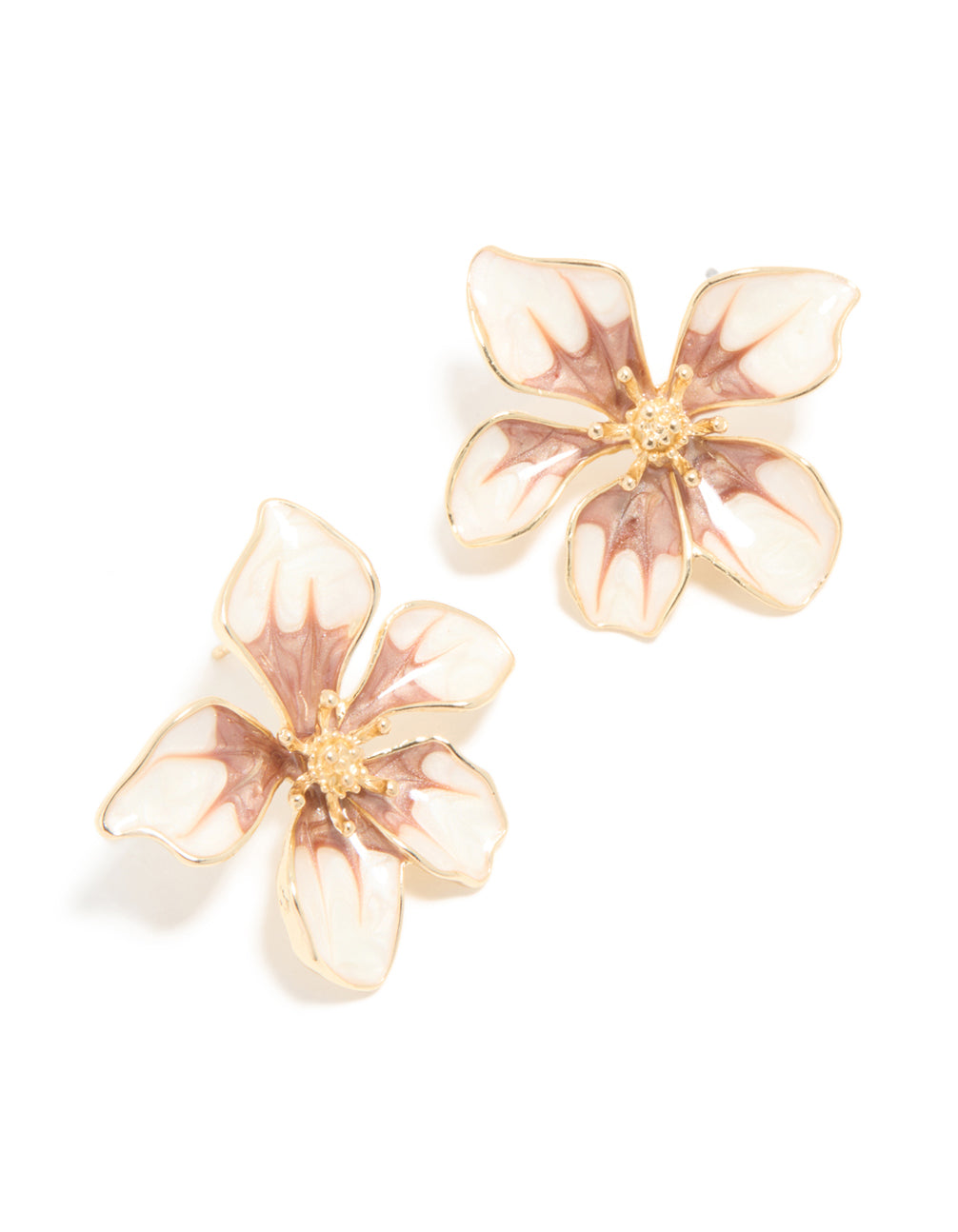Gold Brown Painted Flower Stud Earrings