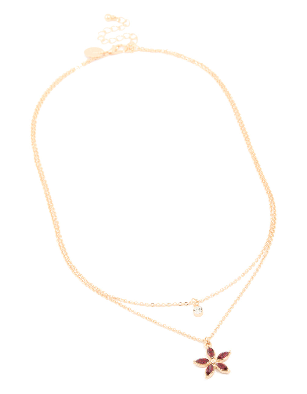 Gold Diamante Circle & Red Flower Layered Necklace
