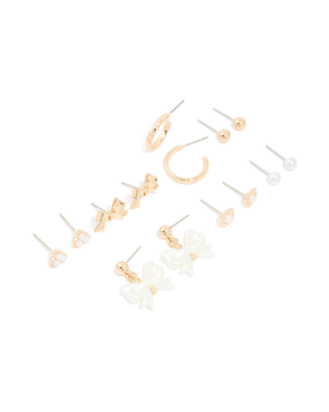 Gold Pearl Bow Stud Earrings 7-Pack