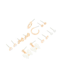 Gold Pearl Bow Stud Earrings 7-Pack - link has visual effect only