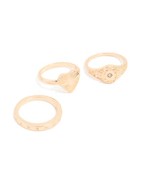 Gold Heart Signet & Diamante Rings 3-Pack - link has visual effect only