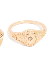 Gold Heart Signet & Diamante Rings 3-Pack - link has visual effect only