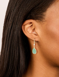 Gold Plated Green Aventurine Semi Precious Stone Cubic Zirconia Large Drop Earrings - link has visual effect only