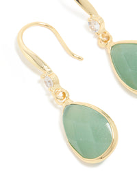 Gold Plated Green Aventurine Semi Precious Stone Cubic Zirconia Large Drop Earrings - link has visual effect only